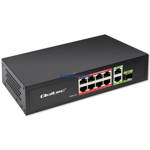 SWITCH 8x RJ45 PoE 2x RJ45 Uplink 1x SFP