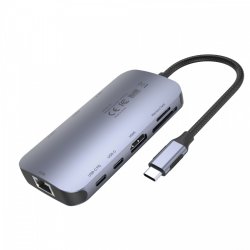 HUB USB-C 9in1, USB-C, HDMI, PD 100W, SD; D1071