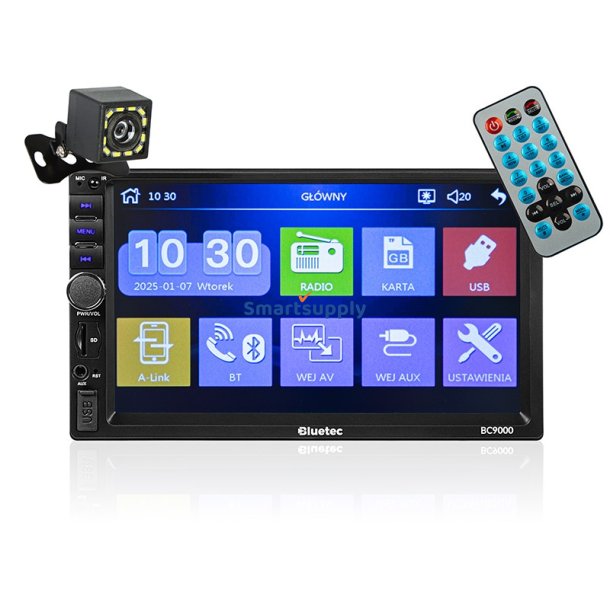 Bilradio BC9000 2DIN 7 cali RDS USB microSD 4x50W bakkamera