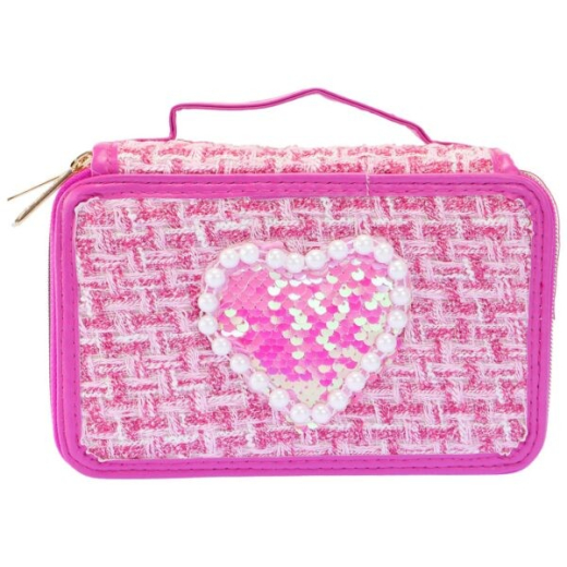 Tweed penalhus 3 niveauer m�rk pink