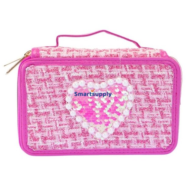 Tweed penalhus 3 niveauer m�rk pink