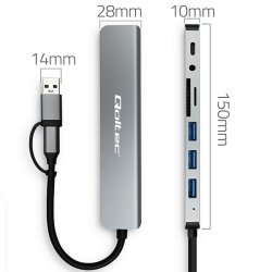 HUB 8i1 USB C USB, USB C 4xUSB SD TF kort Jack