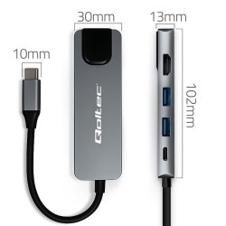 HUB USB C 5i1 USB C PD 100W 2xUSB HDMI 4K RJ45