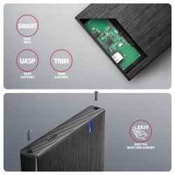 EE25-XA6C USB-C 3.2 Gen 1 SATA 6G 2.5tommer 5Gbps