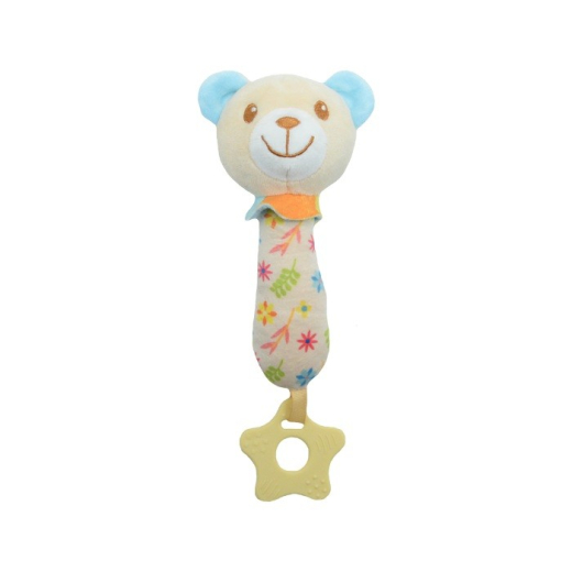 Leget�j med lyd - Teddybj�rn beige og bl� 17 cm