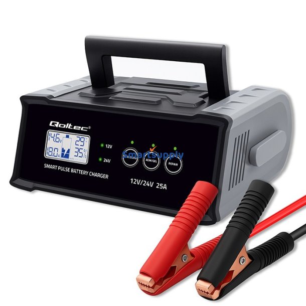 Oplader 12V 24V 25A AGM GEL SLA batteri LCD