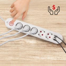 Str�mskinne 5 stik MCE395 W 3xUSB, 110-240v AC 50/60Hz, 2,1A maks 2500W, hvid