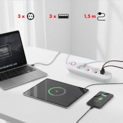 Str�mstik MCE394W 3 stik 3xUSB, 110-240V AC 50/60, 2.1A max 2500W, hvid