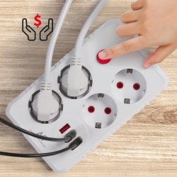 Str�mforsyning MCE392 W 4 stik 3xUSB, 110-240V AC 50/60Hz, 2.1A max 2500W 1,5m hvid