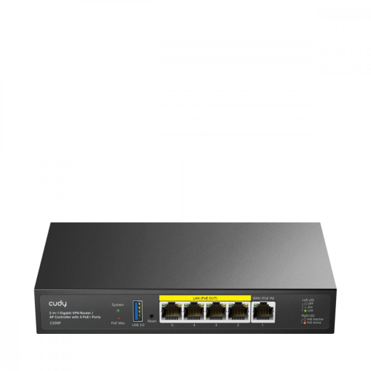 AP Controller 2-i-1 SMB Router / AP Controller, 1 Gigabit Ethernet + 4 Gigabit PoE+ PSE Por + 1 US