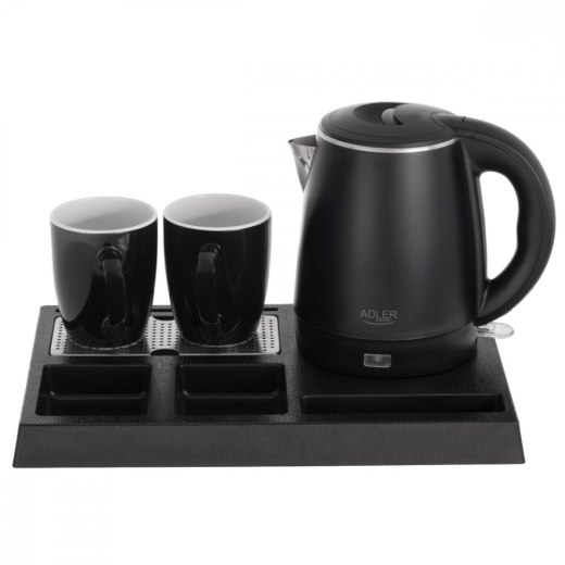 Hotelkedel AD 1387 med en bakke med 2 kopper 1l, rustfrit st�l