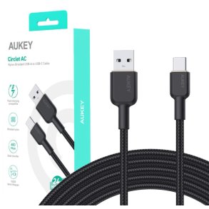 AUKEY CB-NAC2 USB-C Type-C Power Delivery PD 60W 3A 1.8m Nylon Sort