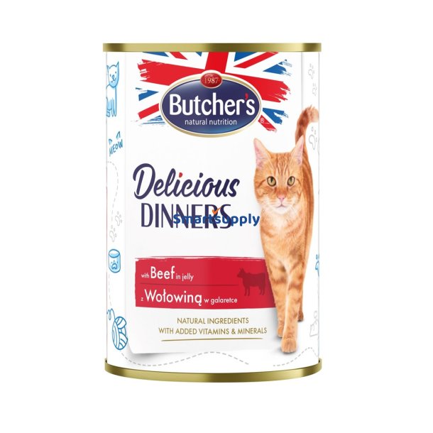 BUTCHER'S Delicious Dinners Oksek�dstykker i gel� - v�dt kattefoder - 400 g