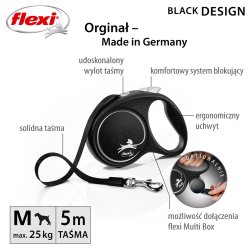 Flexi Black Design M 5 m Fleksibel hundesnor