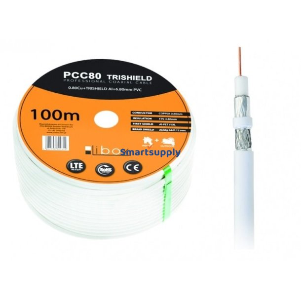 Libox Kabel koncentryczny PCC80 100m koaxial kabel RG-6/U Hvid