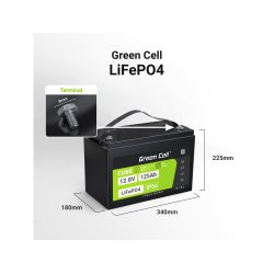 Green Cell alias Cell CUBE LiFePO4 125Ah 12,8V 1600Wh liio geleies fosfato baterija kemperiui, sauls energijai, neprijungtai prie tinklo, laivui Lithium jern fosfat (LiFePO4) 125 At