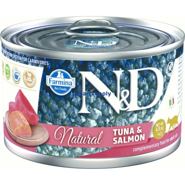 Farmina N &amp; D Cat Natural Tun &amp; Laks - Vdfoder Til Katte - 140 G