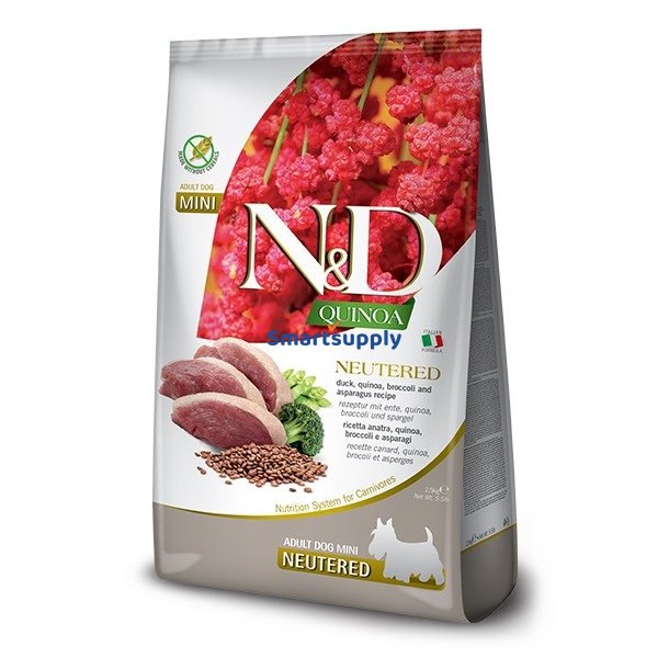 Farmina N &amp; D Quinoa Hundeand, Broccoli, Asparges Kastreret Voksen Mini - Trfoder Til Hunde - 2,5 Kg