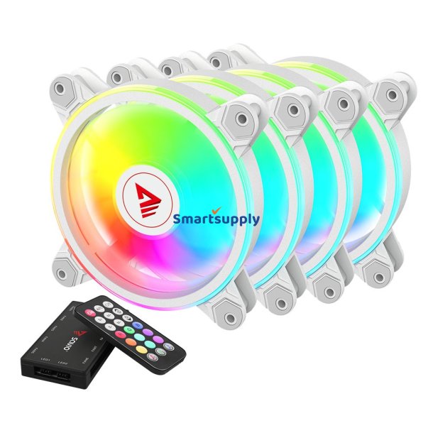 Savio Fan-01 White 4-Pack 120 Mm Argb Blser Inklusive Controller Og Fjernbetjening