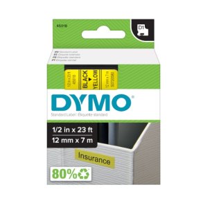 Dymo 45018 tape D1 sort p gul 12mm x 7m original 