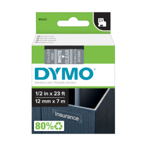 Dymo 45020 tape D1 hvid p transparent 12mm x 7m original