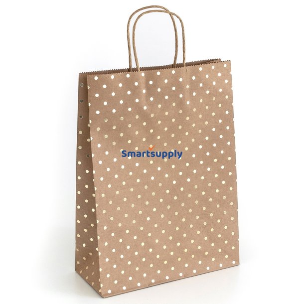 5 stk. gaveposer med guld prikker og snoet hank 33 x 10 x 24 cm