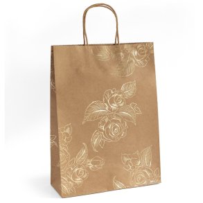 5 stk. gaveposer med guld roser og snoet hank 33 x 10 x 24 cm