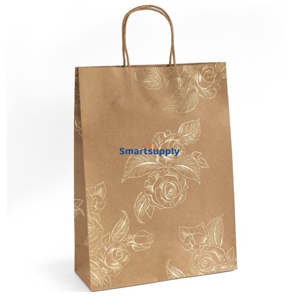 5 stk. gaveposer med guld roser og snoet hank 33 x 10 x 24 cm