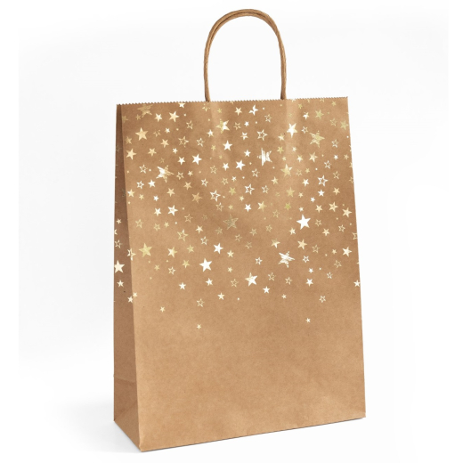 5 stk. gaveposer med guld stjerner og snoet hank 33 x 10 x 24 cm