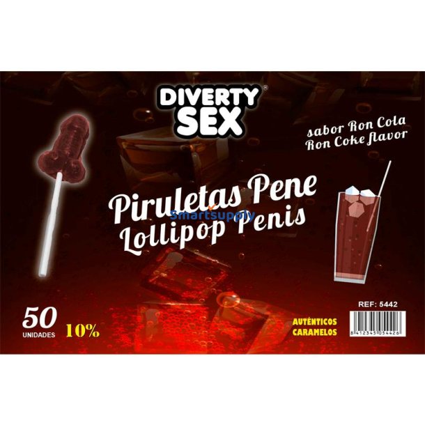 50 penis-shaped lollipops ron-cola flavor 10% alcohol