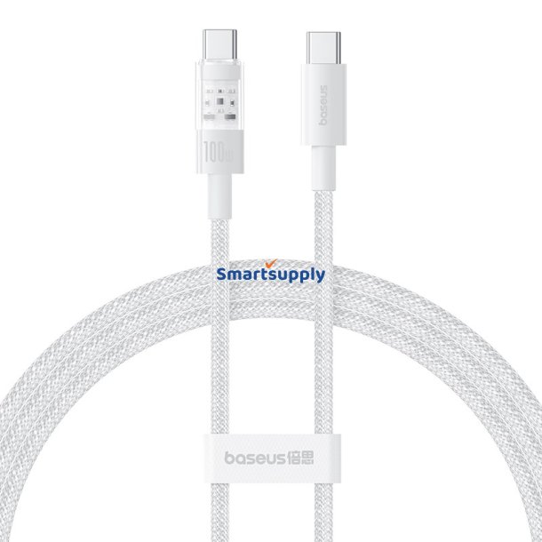 Baseus Gem USB C til USB C hurtigopladningskabel 1 m 100 W Hvid