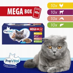 PREVITAL Mega Box Veal, salmon, liver, chicken - vd kattefoder - 40X100g