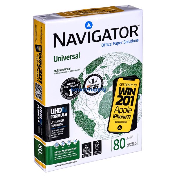 Kopipapir Universal Premium Navigator 8247A80 (A4, 80G/M2, 500 Ark, Papir Hvid)