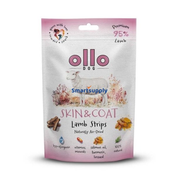 OLLO Air-Dried Skin & Coat Lamb strips - godbid til hund - 80g