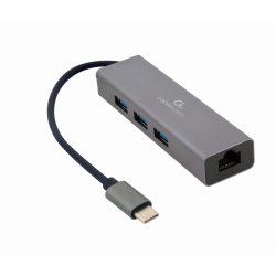 Gembird A-CMU3-LAN-01 USB-C Gigabit netvrksadapter med 3-port USB 3.1-hub