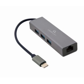 Gembird A-CMU3-LAN-01 USB-C Gigabit netvrksadapter med 3-port USB 3.1-hub
