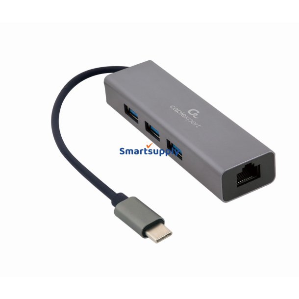 Gembird A-Cmu3-Lan-01 Usb-C Gigabit Netvrksadapter Med 3-Ports USB 3.1 Hub