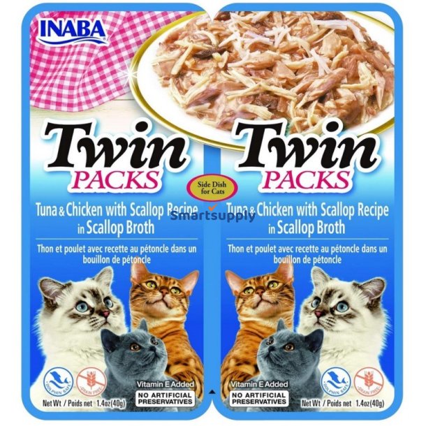 INABA CAT Twin Tun med kylling og kammuslinger i bouillon  kattegodbid  2x40g