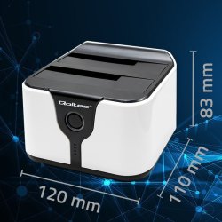 Qoltec 50309 HDD SSD 2,5" 3,5" dockingstation | SATA III | USB 3.0 | Super hastighed 5 Gb/s | med kloningsfunktion
