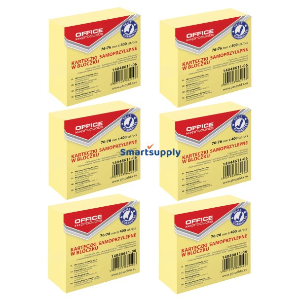 Sticky Notes lysegul 76x76 mm - 6 blokke &aacute; 400 blade
