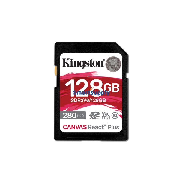 Kingston Technology 128 GB Canvas React Plus SDXC UHS-II 280R/100W U3 V60 til fuld HD/4K