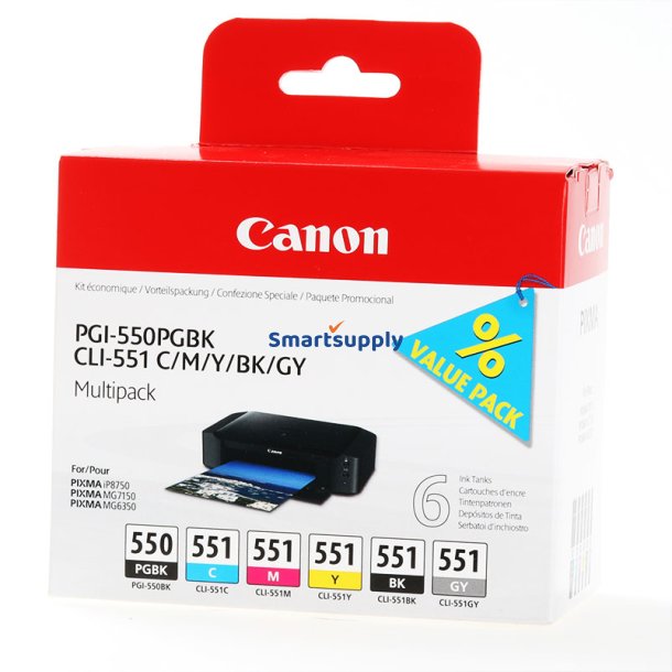 Canon 550 / 551 PB/B/C/M/Y/GY 6 stk bl�kpatroner original