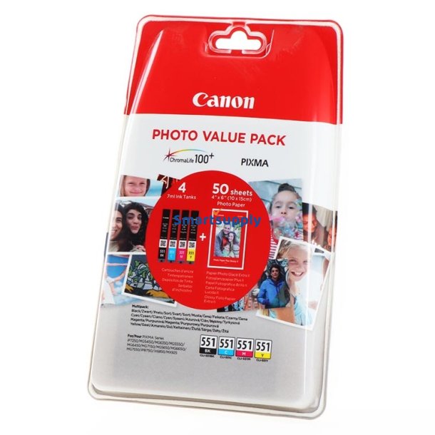 Canon CLI-551 BCMY 4 stk bl�kpatron + fotopapir original