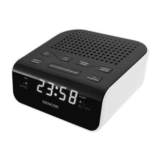 SRC 136 WH Radiobudzik, LED-display, programmering af 20 FM-stationer