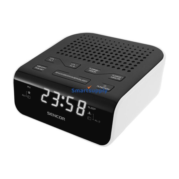 SRC 136 WH Radiobudzik, LED-display, programmering af 20 FM-stationer