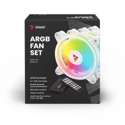 Savio Fan-01 White 4-Pack 120 Mm Argb Blser Inklusive Controller Og Fjernbetjening