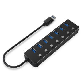 Gembird UHB-U3P7P-01 7-ports USB 3.1 (Gen 1) hub med switches, sort
