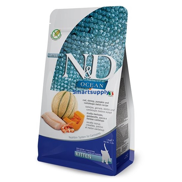 Farmina N &amp; D Ocean Cat Torsk, Rejer, Grskar Og Cantaloupe Melon Killing - Trfoder Til Kat - 1,5 Kg
