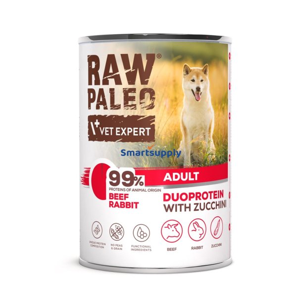 RAW PALEO Duoprotein Beef & Rabbit Adult - vdfoder til hunde - 400g