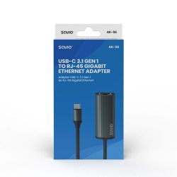 Savio-Adapter Usb-C 3.1 Gen.1 (M) Til Rj-45 Gigabit Ethernet (F), 1000 Mbps, Ak-56, Gr